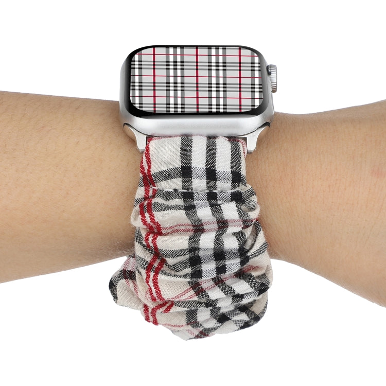 Plaid Flower Pattern Cloth Hair Ring Watchband, For Apple Watch Series 8&7 41mm / SE 2&6&SE&5&4 40mm / 3&2&1 38mm, For Apple Watch Ultra 49mm / Series 8&7 45mm / SE 2&6&SE&5&4 44mm / 3&2&1 42mm                                                           ...