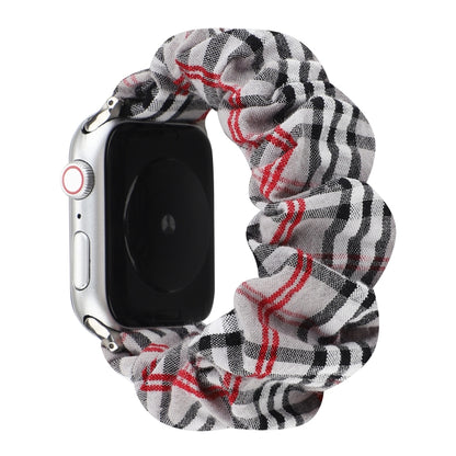 Plaid Flower Pattern Cloth Hair Ring Watchband, For Apple Watch Series 8&7 41mm / SE 2&6&SE&5&4 40mm / 3&2&1 38mm, For Apple Watch Ultra 49mm / Series 8&7 45mm / SE 2&6&SE&5&4 44mm / 3&2&1 42mm                                                           ...