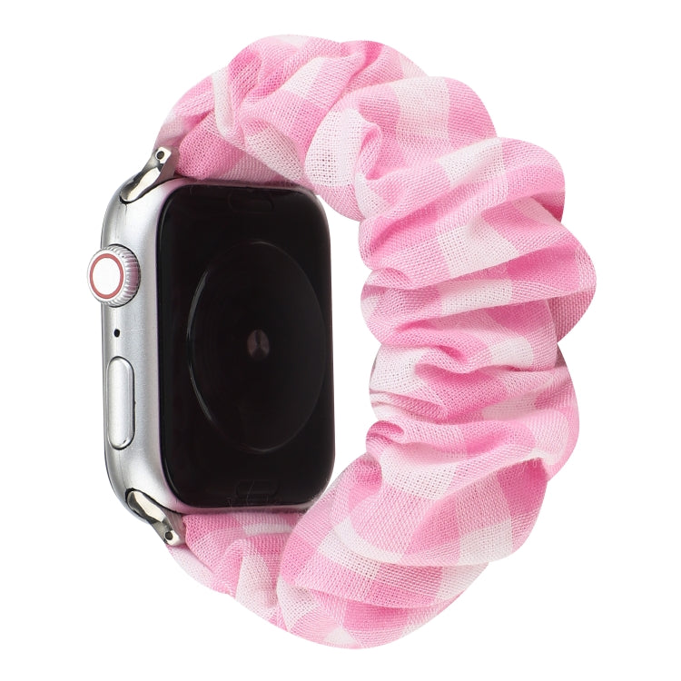 Plaid Pattern Cloth + Stainless Steel Hair Ring Watchband, For Apple Watch Series 7 41mm / 6 & SE & 5 & 4 40mm / 3 & 2 & 1 38mm, For Apple Watch Series 7 45mm / 6 & SE & 5 & 4 44mm / 3 & 2 & 1 42mm                                                       ...