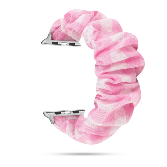 Plaid Pattern Cloth + Stainless Steel Hair Ring Watchband, For Apple Watch Series 7 41mm / 6 & SE & 5 & 4 40mm / 3 & 2 & 1 38mm, For Apple Watch Series 7 45mm / 6 & SE & 5 & 4 44mm / 3 & 2 & 1 42mm                                                       ...
