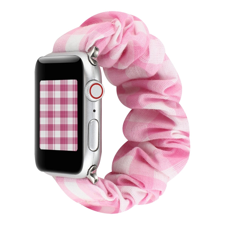 Plaid Pattern Cloth + Stainless Steel Hair Ring Watchband, For Apple Watch Series 7 41mm / 6 & SE & 5 & 4 40mm / 3 & 2 & 1 38mm, For Apple Watch Series 7 45mm / 6 & SE & 5 & 4 44mm / 3 & 2 & 1 42mm                                                       ...