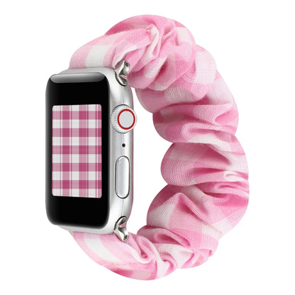 Plaid Pattern Cloth + Stainless Steel Hair Ring Watchband, For Apple Watch Series 7 41mm / 6 & SE & 5 & 4 40mm / 3 & 2 & 1 38mm, For Apple Watch Series 7 45mm / 6 & SE & 5 & 4 44mm / 3 & 2 & 1 42mm                                                       ...