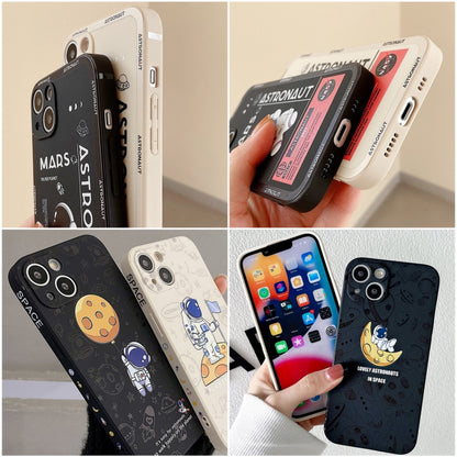 Astronaut Pattern Silicone Straight Edge Phone Case, For iPhone 11 Pro Max, For iPhone X / XS, For iPhone XS Max, For iPhone XR, For iPhone SE 2022 / 2020 / 7 / 8, For iPhone 7 Plus / 8 Plus