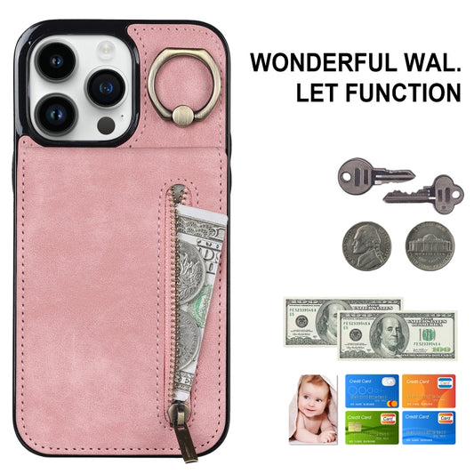 Retro Ring and Zipper RFID Card Slot Phone Case, For iPhone 13, For iPhone 13 Pro, For iPhone 13 Pro Max, For iPhone 12, For iPhone 12 Pro, For iPhone 12 Pro Max, For iPhone 11, For iPhone 11 Pro