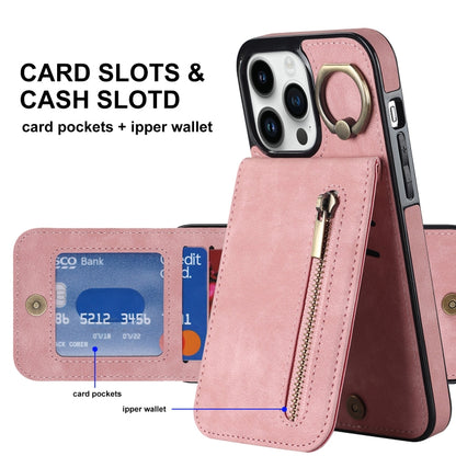 Retro Ring and Zipper RFID Card Slot Phone Case, For iPhone 13, For iPhone 13 Pro, For iPhone 13 Pro Max, For iPhone 12, For iPhone 12 Pro, For iPhone 12 Pro Max, For iPhone 11, For iPhone 11 Pro