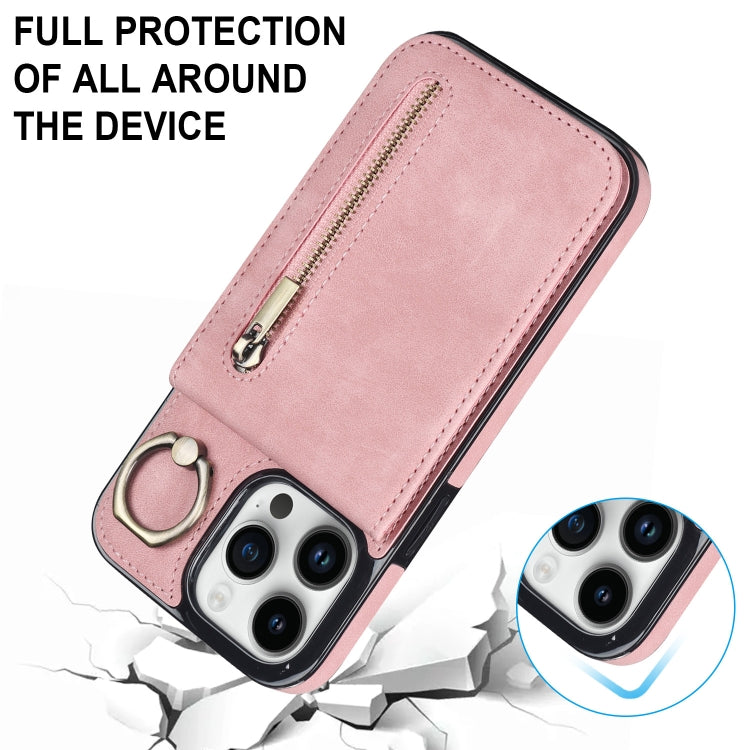 Retro Ring and Zipper RFID Card Slot Phone Case, For iPhone 13, For iPhone 13 Pro, For iPhone 13 Pro Max, For iPhone 12, For iPhone 12 Pro, For iPhone 12 Pro Max, For iPhone 11, For iPhone 11 Pro