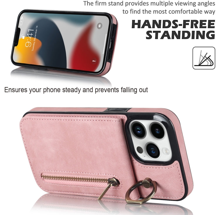 Retro Ring and Zipper RFID Card Slot Phone Case, For iPhone 13, For iPhone 13 Pro, For iPhone 13 Pro Max, For iPhone 12, For iPhone 12 Pro, For iPhone 12 Pro Max, For iPhone 11, For iPhone 11 Pro