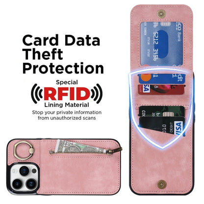 Retro Ring and Zipper RFID Card Slot Phone Case, For iPhone 13, For iPhone 13 Pro, For iPhone 13 Pro Max, For iPhone 12, For iPhone 12 Pro, For iPhone 12 Pro Max, For iPhone 11, For iPhone 11 Pro