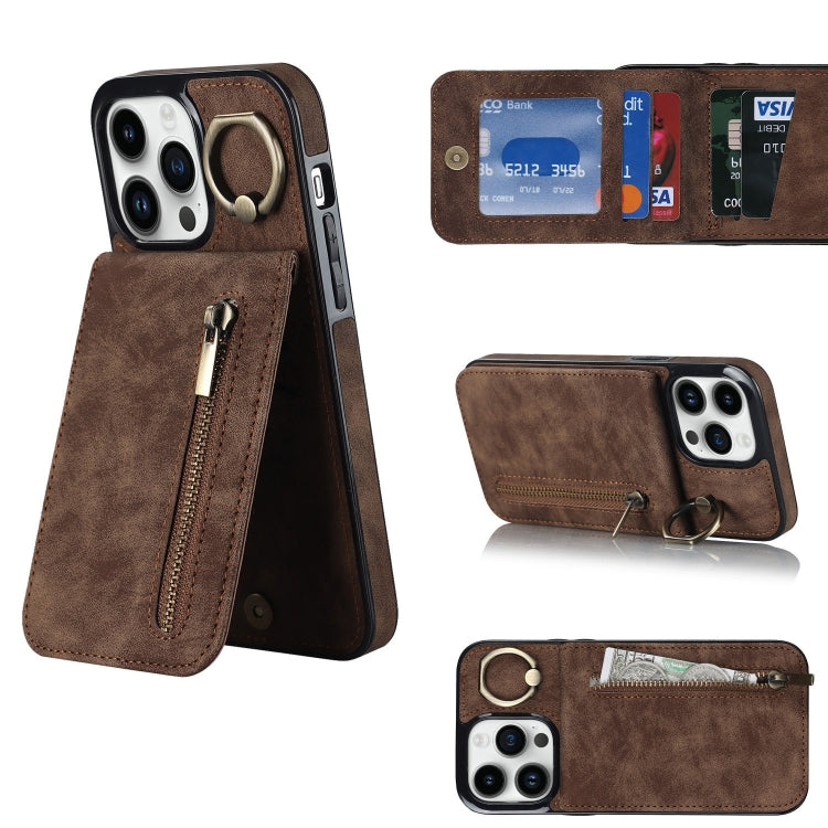 Retro Ring and Zipper RFID Card Slot Phone Case, For iPhone 13, For iPhone 13 Pro, For iPhone 13 Pro Max, For iPhone 12, For iPhone 12 Pro, For iPhone 12 Pro Max, For iPhone 11, For iPhone 11 Pro