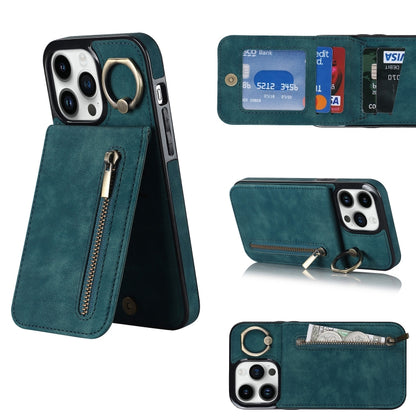 Retro Ring and Zipper RFID Card Slot Phone Case, For iPhone 13, For iPhone 13 Pro, For iPhone 13 Pro Max, For iPhone 12, For iPhone 12 Pro, For iPhone 12 Pro Max, For iPhone 11, For iPhone 11 Pro