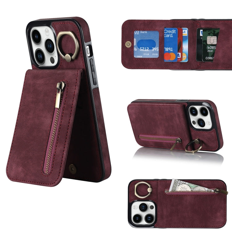 Retro Ring and Zipper RFID Card Slot Phone Case, For iPhone 13, For iPhone 13 Pro, For iPhone 13 Pro Max, For iPhone 12, For iPhone 12 Pro, For iPhone 12 Pro Max, For iPhone 11, For iPhone 11 Pro