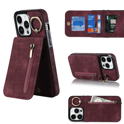 Retro Ring and Zipper RFID Card Slot Phone Case, For iPhone 13, For iPhone 13 Pro, For iPhone 13 Pro Max, For iPhone 12, For iPhone 12 Pro, For iPhone 12 Pro Max, For iPhone 11, For iPhone 11 Pro