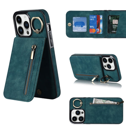 Retro Ring and Zipper RFID Card Slot Phone Case, For iPhone 13, For iPhone 13 Pro, For iPhone 13 Pro Max, For iPhone 12, For iPhone 12 Pro, For iPhone 12 Pro Max, For iPhone 11, For iPhone 11 Pro