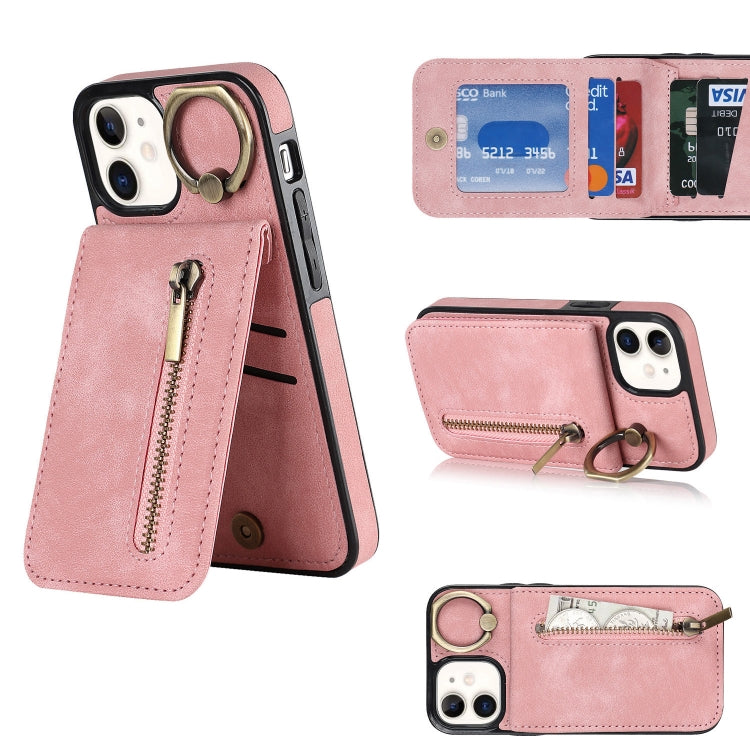 Retro Ring and Zipper RFID Card Slot Phone Case, For iPhone 13, For iPhone 13 Pro, For iPhone 13 Pro Max, For iPhone 12, For iPhone 12 Pro, For iPhone 12 Pro Max, For iPhone 11, For iPhone 11 Pro