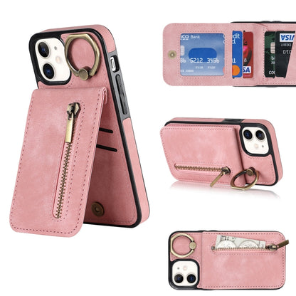 Retro Ring and Zipper RFID Card Slot Phone Case, For iPhone 13, For iPhone 13 Pro, For iPhone 13 Pro Max, For iPhone 12, For iPhone 12 Pro, For iPhone 12 Pro Max, For iPhone 11, For iPhone 11 Pro