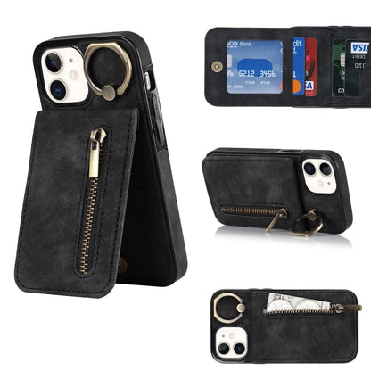 Retro Ring and Zipper RFID Card Slot Phone Case, For iPhone 13, For iPhone 13 Pro, For iPhone 13 Pro Max, For iPhone 12, For iPhone 12 Pro, For iPhone 12 Pro Max, For iPhone 11, For iPhone 11 Pro
