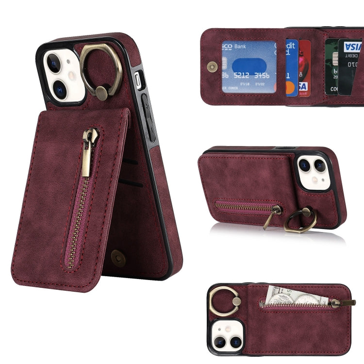 Retro Ring and Zipper RFID Card Slot Phone Case, For iPhone 13, For iPhone 13 Pro, For iPhone 13 Pro Max, For iPhone 12, For iPhone 12 Pro, For iPhone 12 Pro Max, For iPhone 11, For iPhone 11 Pro