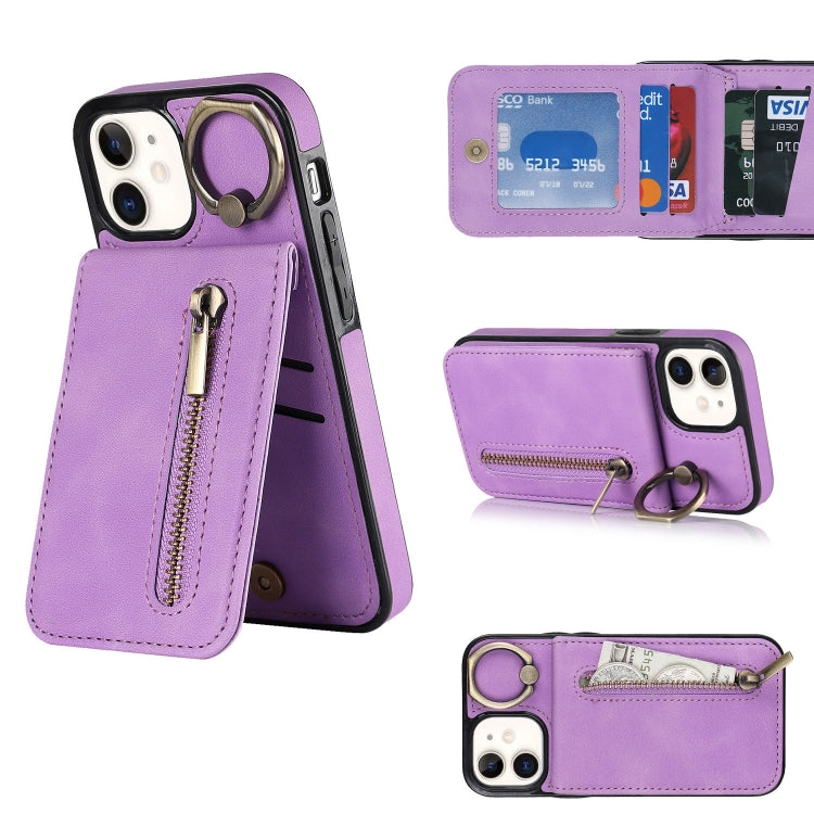 Retro Ring and Zipper RFID Card Slot Phone Case, For iPhone 13, For iPhone 13 Pro, For iPhone 13 Pro Max, For iPhone 12, For iPhone 12 Pro, For iPhone 12 Pro Max, For iPhone 11, For iPhone 11 Pro