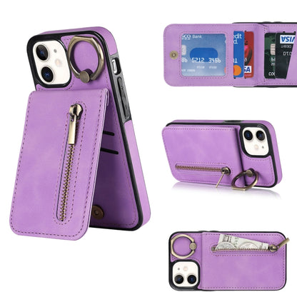 Retro Ring and Zipper RFID Card Slot Phone Case, For iPhone 13, For iPhone 13 Pro, For iPhone 13 Pro Max, For iPhone 12, For iPhone 12 Pro, For iPhone 12 Pro Max, For iPhone 11, For iPhone 11 Pro
