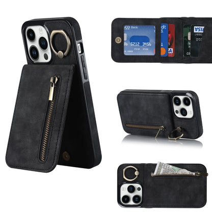 Retro Ring and Zipper RFID Card Slot Phone Case, For iPhone 13, For iPhone 13 Pro, For iPhone 13 Pro Max, For iPhone 12, For iPhone 12 Pro, For iPhone 12 Pro Max, For iPhone 11, For iPhone 11 Pro