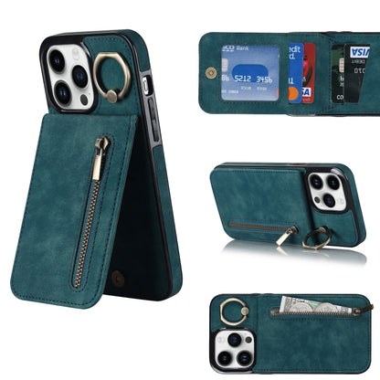 Retro Ring and Zipper RFID Card Slot Phone Case, For iPhone 13, For iPhone 13 Pro, For iPhone 13 Pro Max, For iPhone 12, For iPhone 12 Pro, For iPhone 12 Pro Max, For iPhone 11, For iPhone 11 Pro