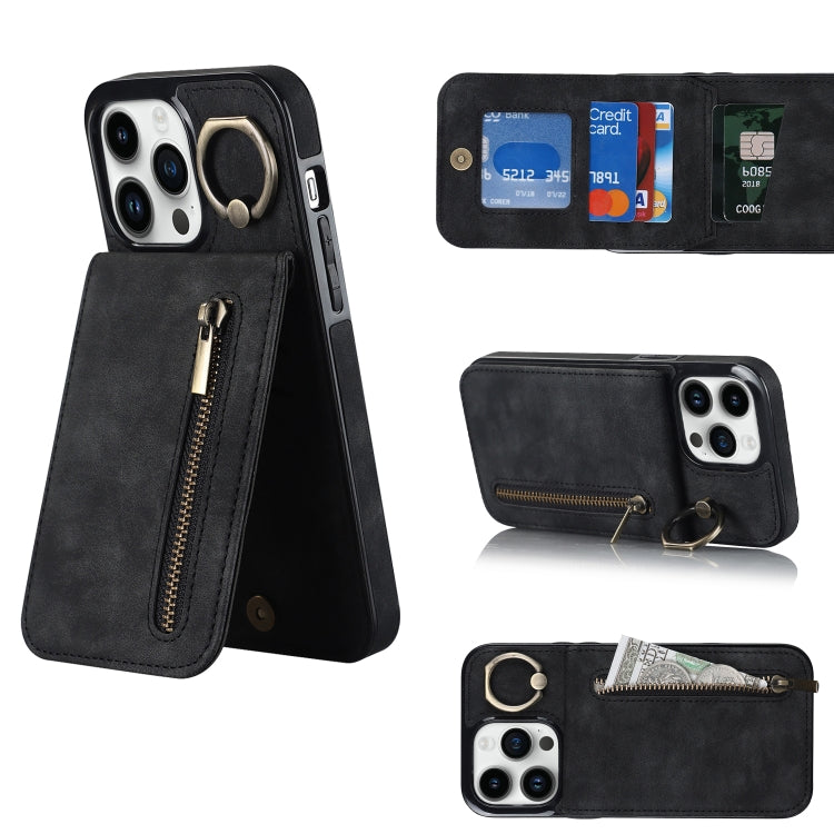 Retro Ring and Zipper RFID Card Slot Phone Case, For iPhone 13, For iPhone 13 Pro, For iPhone 13 Pro Max, For iPhone 12, For iPhone 12 Pro, For iPhone 12 Pro Max, For iPhone 11, For iPhone 11 Pro