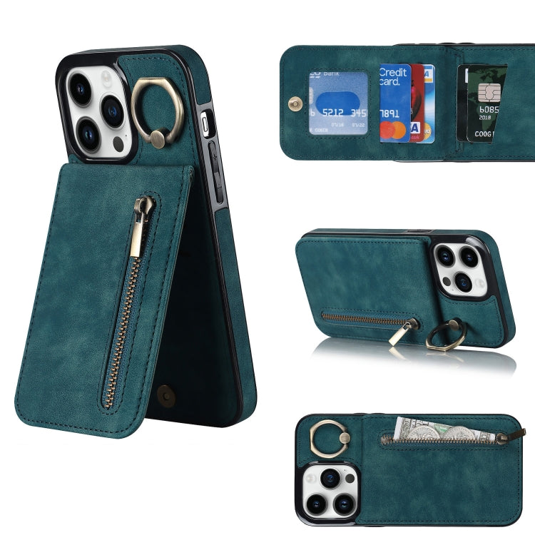 Retro Ring and Zipper RFID Card Slot Phone Case, For iPhone 13, For iPhone 13 Pro, For iPhone 13 Pro Max, For iPhone 12, For iPhone 12 Pro, For iPhone 12 Pro Max, For iPhone 11, For iPhone 11 Pro