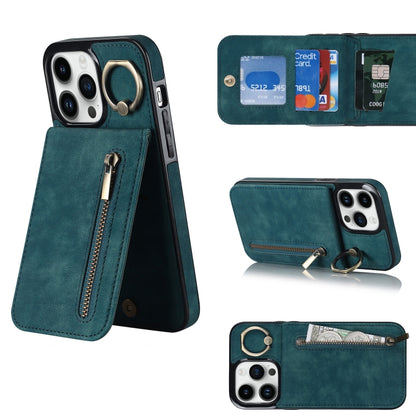 Retro Ring and Zipper RFID Card Slot Phone Case, For iPhone 13, For iPhone 13 Pro, For iPhone 13 Pro Max, For iPhone 12, For iPhone 12 Pro, For iPhone 12 Pro Max, For iPhone 11, For iPhone 11 Pro