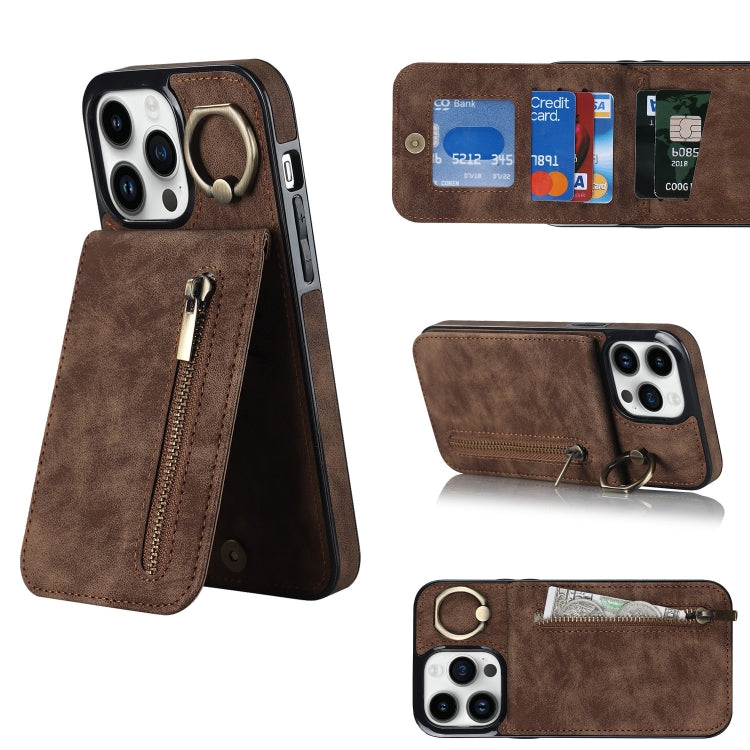 Retro Ring and Zipper RFID Card Slot Phone Case, For iPhone 13, For iPhone 13 Pro, For iPhone 13 Pro Max, For iPhone 12, For iPhone 12 Pro, For iPhone 12 Pro Max, For iPhone 11, For iPhone 11 Pro