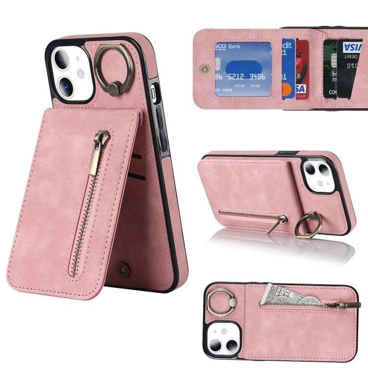 Retro Ring and Zipper RFID Card Slot Phone Case, For iPhone 13, For iPhone 13 Pro, For iPhone 13 Pro Max, For iPhone 12, For iPhone 12 Pro, For iPhone 12 Pro Max, For iPhone 11, For iPhone 11 Pro