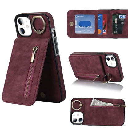 Retro Ring and Zipper RFID Card Slot Phone Case, For iPhone 13, For iPhone 13 Pro, For iPhone 13 Pro Max, For iPhone 12, For iPhone 12 Pro, For iPhone 12 Pro Max, For iPhone 11, For iPhone 11 Pro