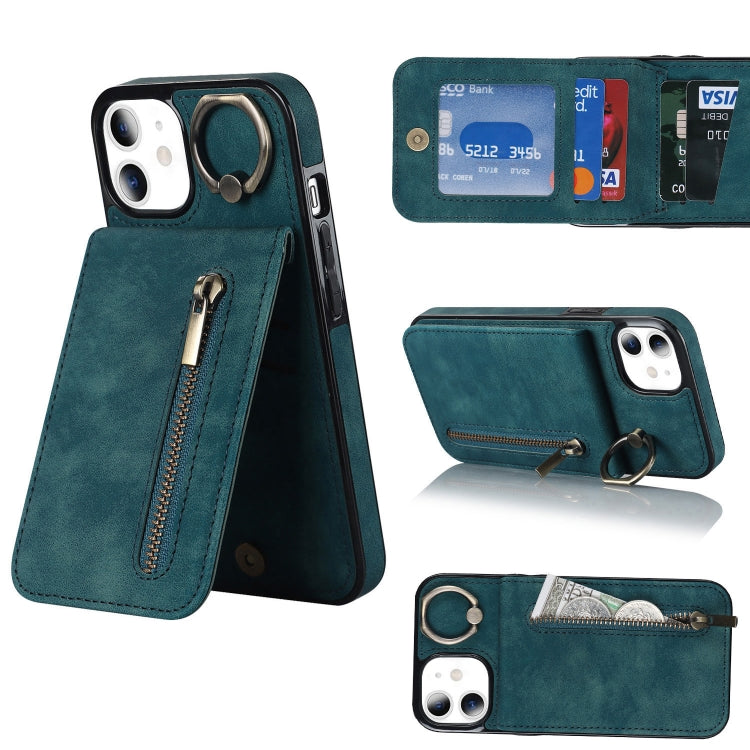 Retro Ring and Zipper RFID Card Slot Phone Case, For iPhone 13, For iPhone 13 Pro, For iPhone 13 Pro Max, For iPhone 12, For iPhone 12 Pro, For iPhone 12 Pro Max, For iPhone 11, For iPhone 11 Pro