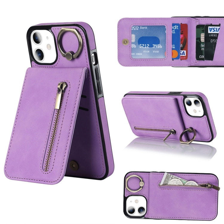 Retro Ring and Zipper RFID Card Slot Phone Case, For iPhone 13, For iPhone 13 Pro, For iPhone 13 Pro Max, For iPhone 12, For iPhone 12 Pro, For iPhone 12 Pro Max, For iPhone 11, For iPhone 11 Pro