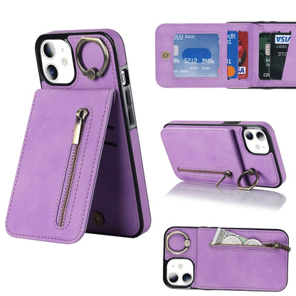 Retro Ring and Zipper RFID Card Slot Phone Case, For iPhone 13, For iPhone 13 Pro, For iPhone 13 Pro Max, For iPhone 12, For iPhone 12 Pro, For iPhone 12 Pro Max, For iPhone 11, For iPhone 11 Pro