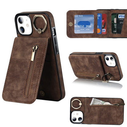 Retro Ring and Zipper RFID Card Slot Phone Case, For iPhone 13, For iPhone 13 Pro, For iPhone 13 Pro Max, For iPhone 12, For iPhone 12 Pro, For iPhone 12 Pro Max, For iPhone 11, For iPhone 11 Pro