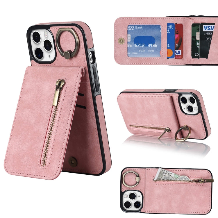 Retro Ring and Zipper RFID Card Slot Phone Case, For iPhone 13, For iPhone 13 Pro, For iPhone 13 Pro Max, For iPhone 12, For iPhone 12 Pro, For iPhone 12 Pro Max, For iPhone 11, For iPhone 11 Pro