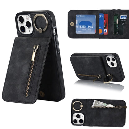 Retro Ring and Zipper RFID Card Slot Phone Case, For iPhone 13, For iPhone 13 Pro, For iPhone 13 Pro Max, For iPhone 12, For iPhone 12 Pro, For iPhone 12 Pro Max, For iPhone 11, For iPhone 11 Pro