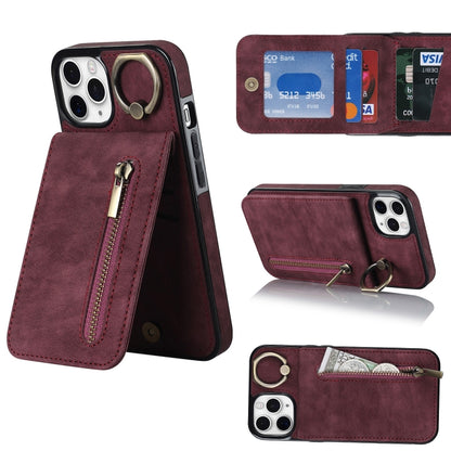 Retro Ring and Zipper RFID Card Slot Phone Case, For iPhone 13, For iPhone 13 Pro, For iPhone 13 Pro Max, For iPhone 12, For iPhone 12 Pro, For iPhone 12 Pro Max, For iPhone 11, For iPhone 11 Pro