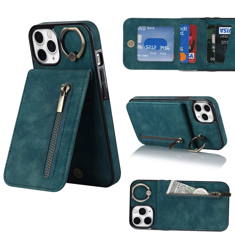 Retro Ring and Zipper RFID Card Slot Phone Case, For iPhone 13, For iPhone 13 Pro, For iPhone 13 Pro Max, For iPhone 12, For iPhone 12 Pro, For iPhone 12 Pro Max, For iPhone 11, For iPhone 11 Pro