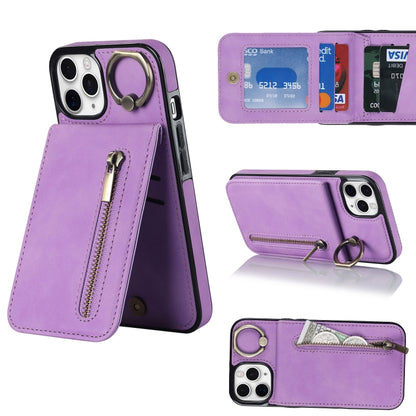 Retro Ring and Zipper RFID Card Slot Phone Case, For iPhone 13, For iPhone 13 Pro, For iPhone 13 Pro Max, For iPhone 12, For iPhone 12 Pro, For iPhone 12 Pro Max, For iPhone 11, For iPhone 11 Pro