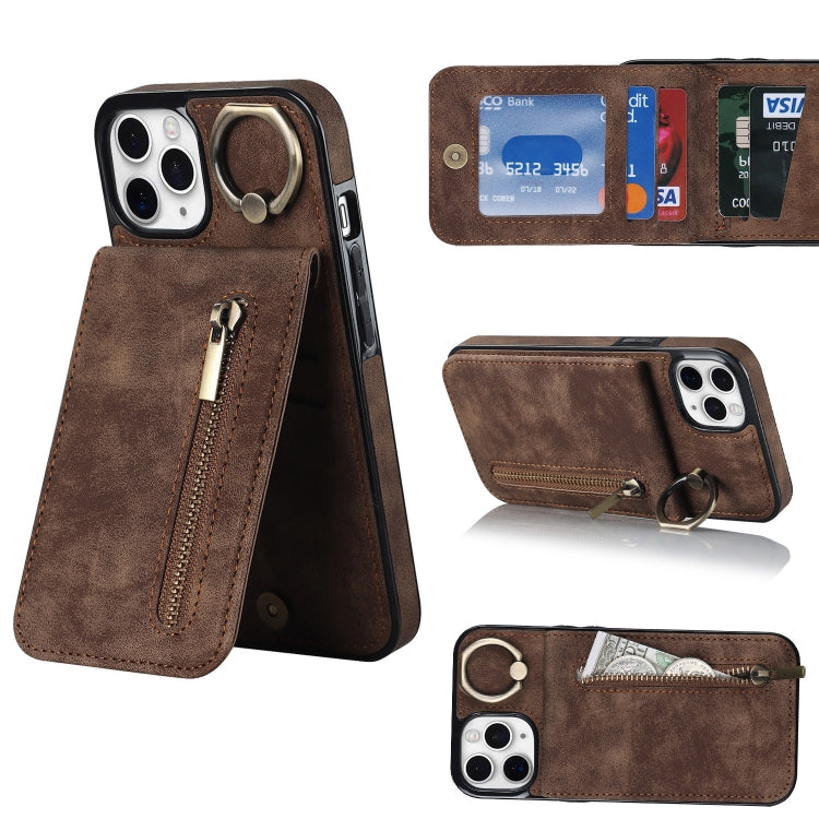 Retro Ring and Zipper RFID Card Slot Phone Case, For iPhone 13, For iPhone 13 Pro, For iPhone 13 Pro Max, For iPhone 12, For iPhone 12 Pro, For iPhone 12 Pro Max, For iPhone 11, For iPhone 11 Pro