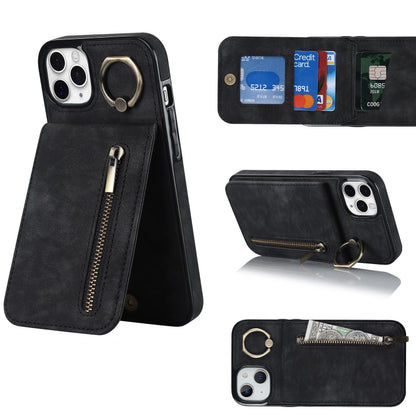 Retro Ring and Zipper RFID Card Slot Phone Case, For iPhone 11 Pro Max