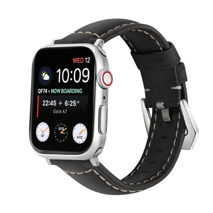 Silver Buckle Genuine Leather Watch Band, For Apple Watch Series 8&7 45mm, For Apple Watch Series 8&7 41mm