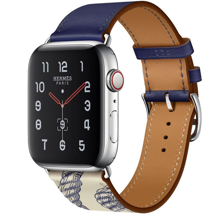 Silk Screen Pattern Leather Watchband, For Apple Watch Series 7 41mm / 6 & SE & 5 & 4 40mm / 3 & 2 & 1 38mm, For Apple Watch Series 8&7 45mm / SE 2&6&SE&5&4 44mm / 3&2&1 42mm, For Apple Watch Series 8&7 41mm / SE 2&6&SE&5&4 40mm / 3&2&1 38mm           ...