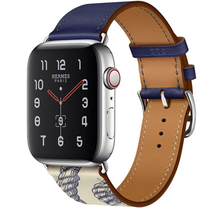 Silk Screen Pattern Leather Watchband, For Apple Watch Series 7 41mm / 6 & SE & 5 & 4 40mm / 3 & 2 & 1 38mm, For Apple Watch Series 8&7 45mm / SE 2&6&SE&5&4 44mm / 3&2&1 42mm, For Apple Watch Series 8&7 41mm / SE 2&6&SE&5&4 40mm / 3&2&1 38mm           ...