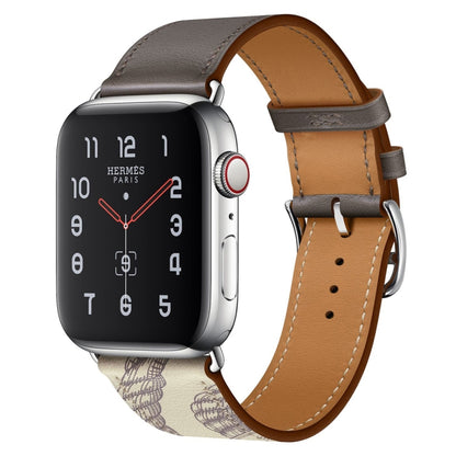 Silk Screen Pattern Leather Watchband, For Apple Watch Series 7 41mm / 6 & SE & 5 & 4 40mm / 3 & 2 & 1 38mm, For Apple Watch Series 8&7 45mm / SE 2&6&SE&5&4 44mm / 3&2&1 42mm, For Apple Watch Series 8&7 41mm / SE 2&6&SE&5&4 40mm / 3&2&1 38mm           ...