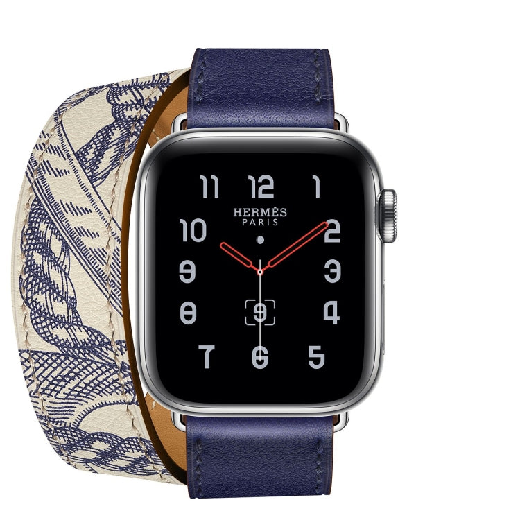 Silk Screen Pattern Leather Watchband, For Apple Watch Series 7 41mm / 6 & SE & 5 & 4 40mm / 3 & 2 & 1 38mm, For Apple Watch Ultra 49mm / Series 8&7 45mm / SE 2&6&SE&5&4 44mm / 3&2&1 42mm, For Apple Watch Series 8&7 41mm / SE 2&6&SE&5&4 40mm / 3&2&1 38...