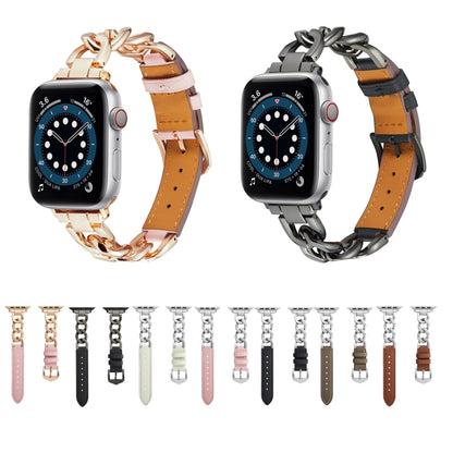 Chain + Leather Watch Band, For Apple Watch Ultra 49mm / Series 8&7 45mm / SE 2&6&SE&5&4 44mm / 3&2&1 42mm, For Apple Watch Series 8&7 41mm / SE 2&6&SE&5&4 40mm / 3&2&1 38mm
