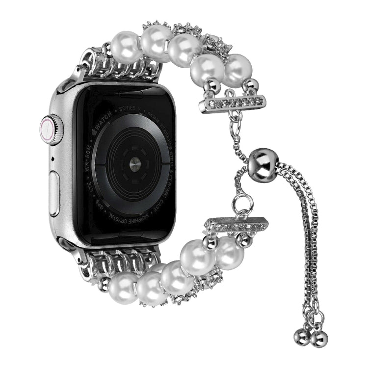 Double Row Beads Telescopic Chain Watch Band, For Apple Watch Ultra 49mm / Series 8&7 45mm / SE 2&6&SE&5&4 44mm / 3&2&1 42mm, For Apple Watch Series 8&7 41mm / SE 2&6&SE&5&4 40mm / 3&2&1 38mm