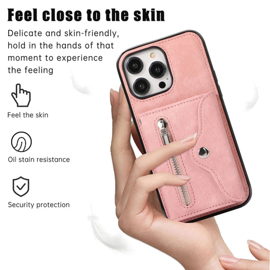 Zipper RFID Card Slot Phone Case with Short Lanyard, For iPhone 14, For iPhone 14 Plus, For iPhone 14 Pro, For iPhone 14 Pro Max, For iPhone 13 mini, For iPhone 13, For iPhone 13 Pro, For iPhone 13 Pro Max